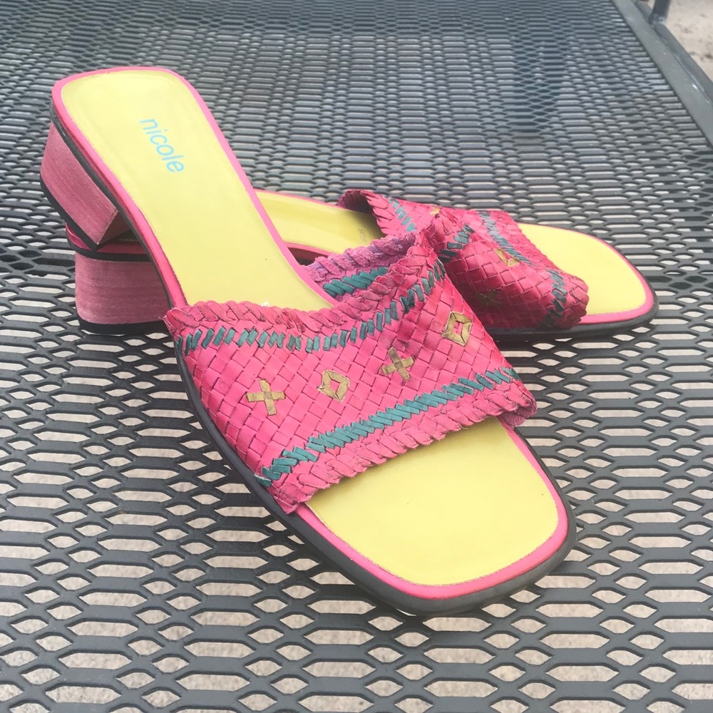 Y2K Color Block Leather Chunky Heeled Sandal